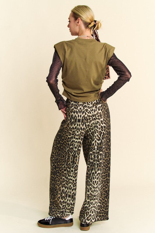 Davi & Dani Leopard Wide Leg Pants Pants