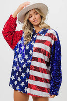 BiBi Velvet Sequin American Flag Long Sleeve Top