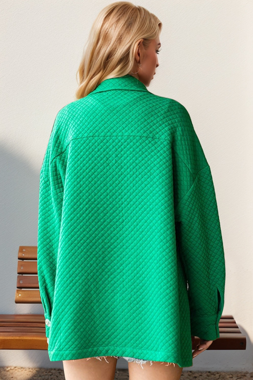 Preorder: Double Take Green Textured Button Up Drop Shoulder Shacket Trendsi