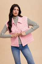 Annie Wear Blush Pink Textured Quilted Snap Down Vest Coat