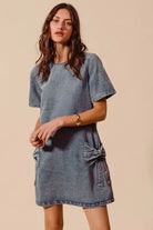 SO ME Bow Ribbon Knot Applique Denim Mini Dress