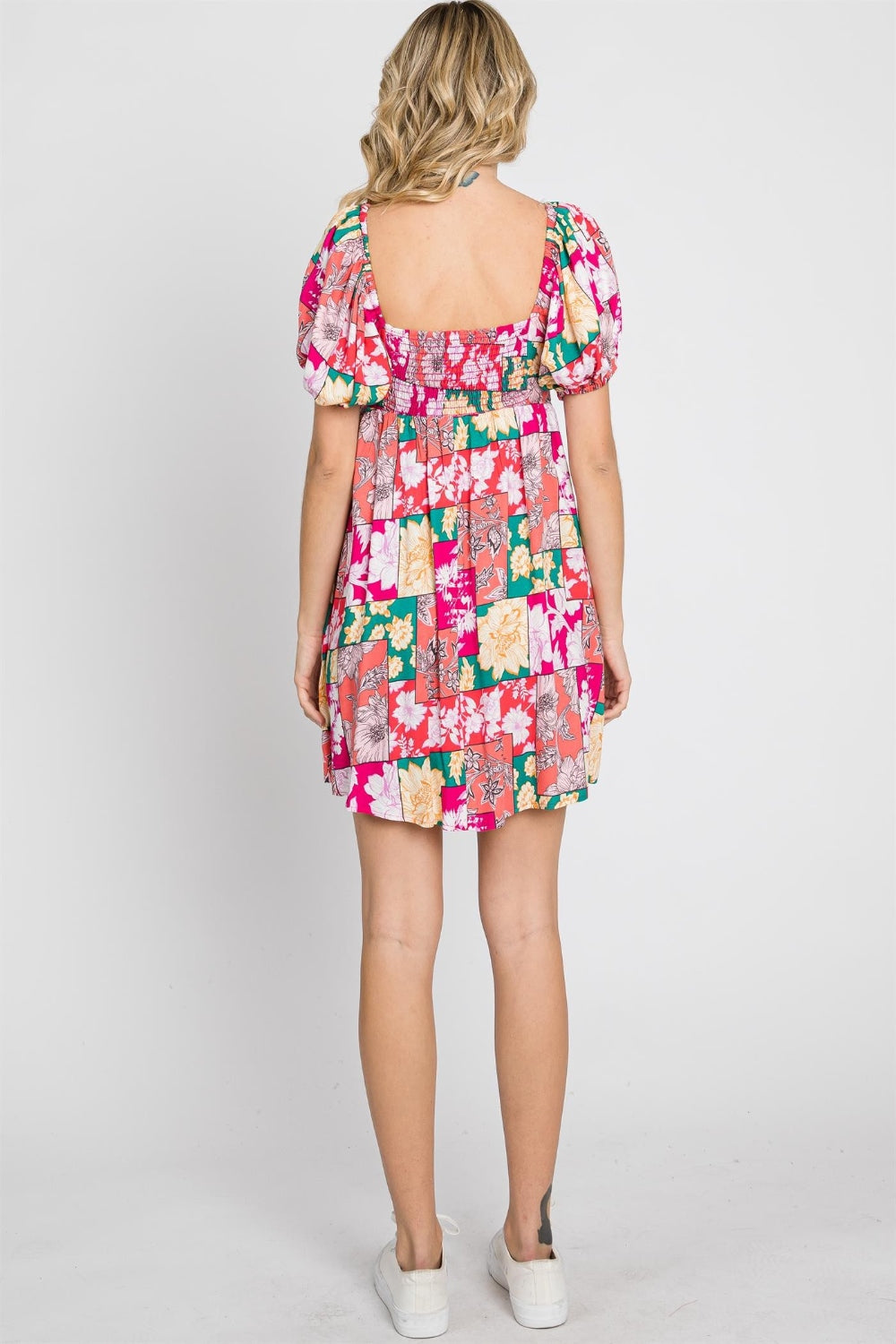 GeeGee Fuchsia Floral Ruff Sleeve Mini Dress Trendsi