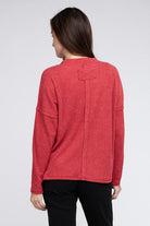 Zenana 4 Colors- Ribbed Brushed Melange Hacci Sweater with a Pocket Shirts & Tops