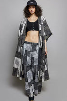 POL Black Multi Drawstring Bohemian Patchwork Wide Leg Pants