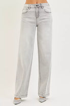 RISEN Slouchy Baggy Jeans with Contrast Stitching LIGHT GREY
