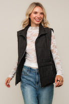 Haptics High Nevk Quilted Zip Up Black Puffer Vest