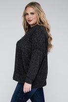 Zenana Plus Size Brushed Melange Drop Shoulder Sweater ZENANA