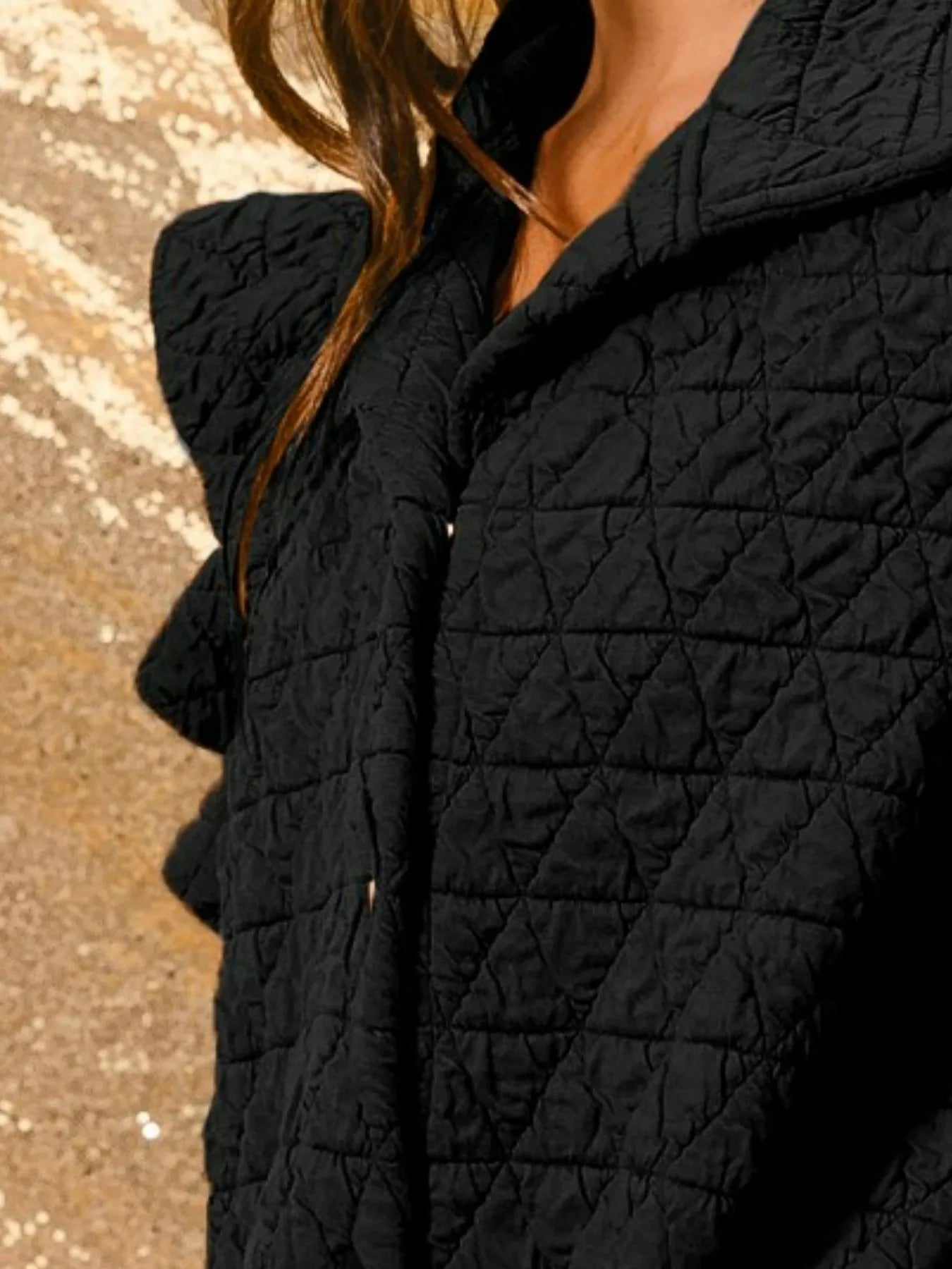 BiBi Black Quilting Knit Ruffle Sleeve Vest