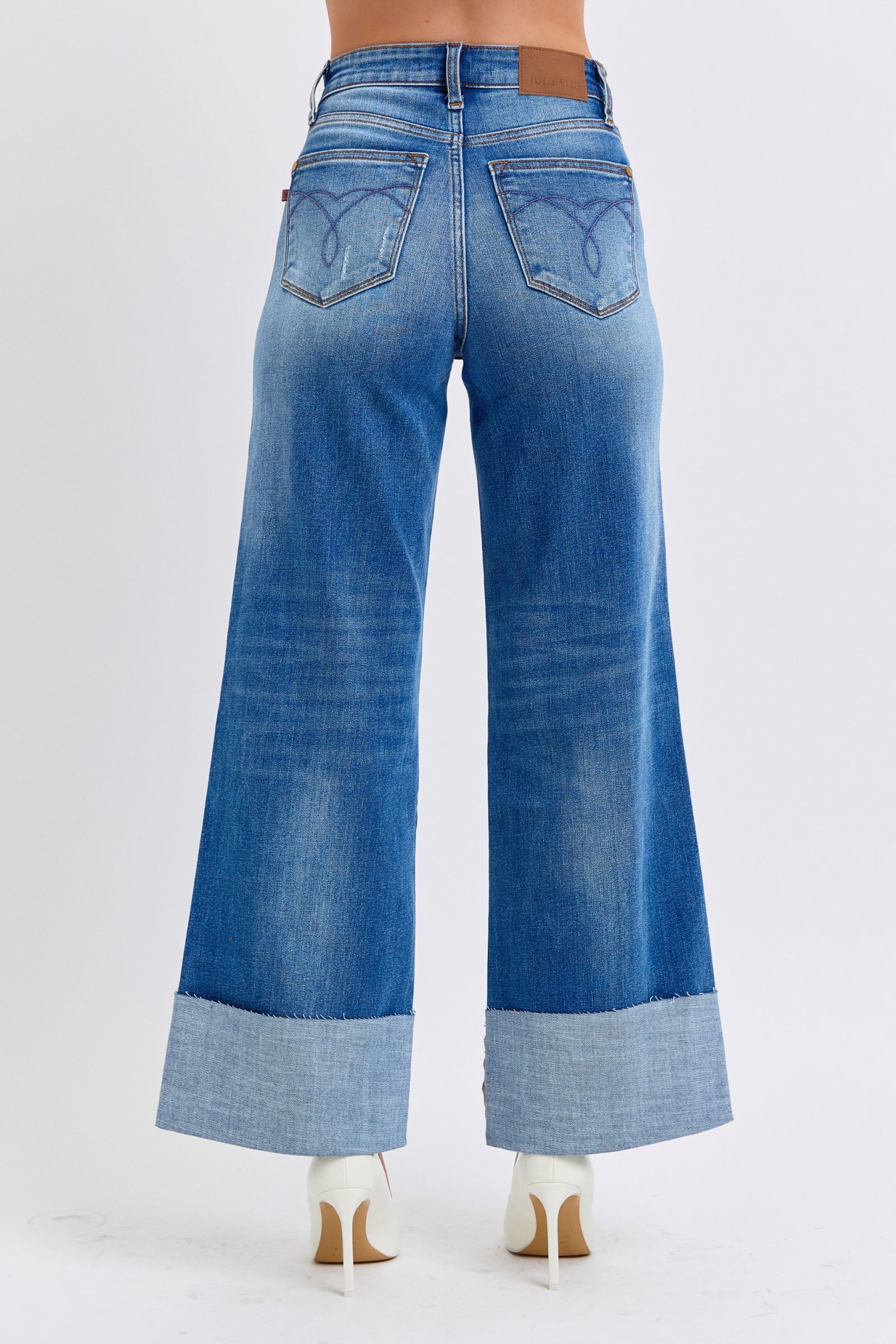 Judy Blue Retro High Waist Wide Leg With Cuff Jeans Jeans