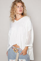 POL Ivory High-Low Contrast V-Neck Top Ivory Shirts