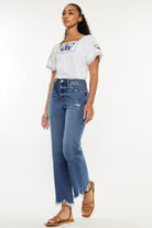 KanCan Medium Washed High Rise Slim Wide Leg Jeans Trendsi