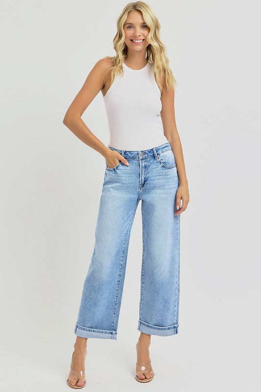 RISEN Ankle Wide Leg Cuffed Jeans Plus Size