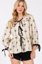 SAGE + FIG Bow Print Tie Front Babydoll Blouse