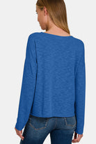 Zenana Classic Blue Dropped Shoulder Long Sleeve Top Shirts & Tops