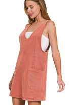 Zenana Cabernet Washed Adjustable Strap Denim Overall Dress CABERNET