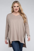 Zenana Plus Size Dolman Sleeve V-Neck Side Slit Hi-Low Hem Top ZENANA