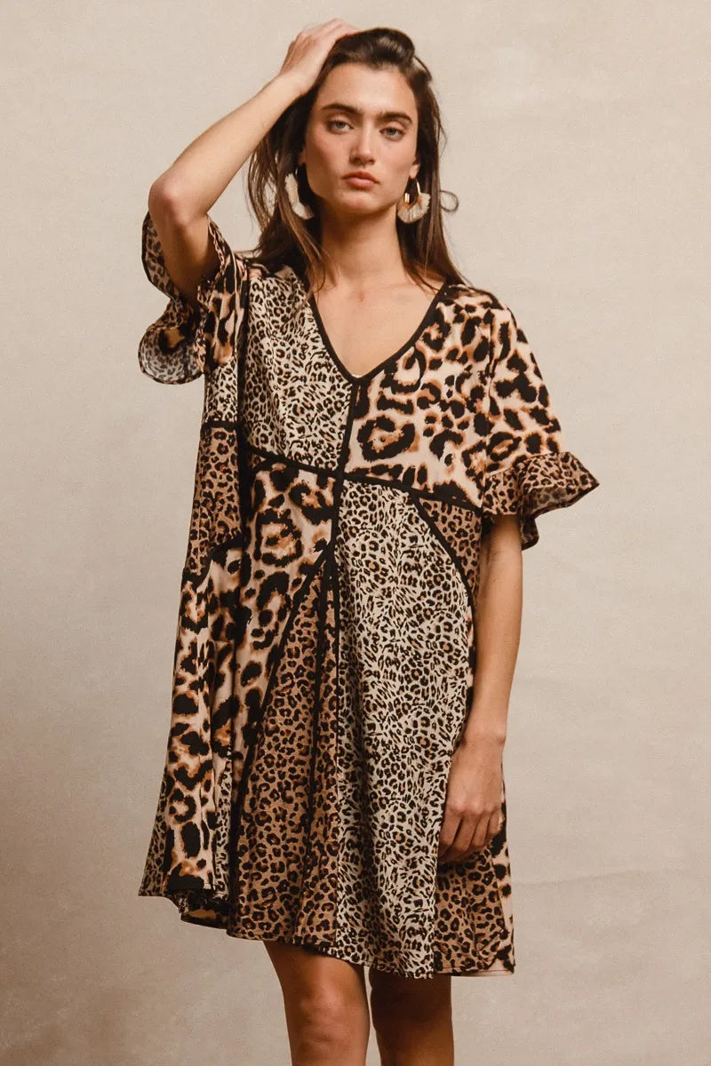 BiBi Leopard Prints Mix and Match Short Sleeve Dress