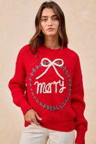 BiBi Christmas Wreath Merry Letter Knit Top RED