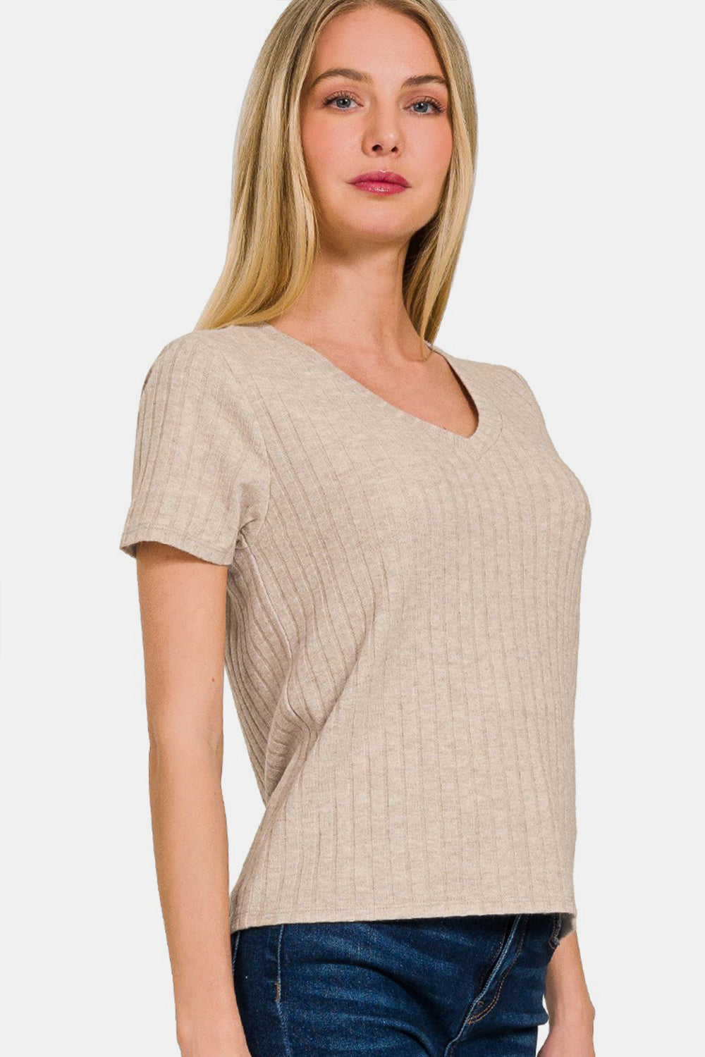 Zenana Ribbed Short Sleeve T-Shirt Trendsi