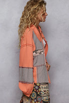 POL Balloon Sleeve Patchwork Orange Multi-Pattern Thermal Edge Jacket
