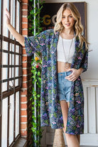 Heimish Navy Half Sleeve Floral Open Cardigan