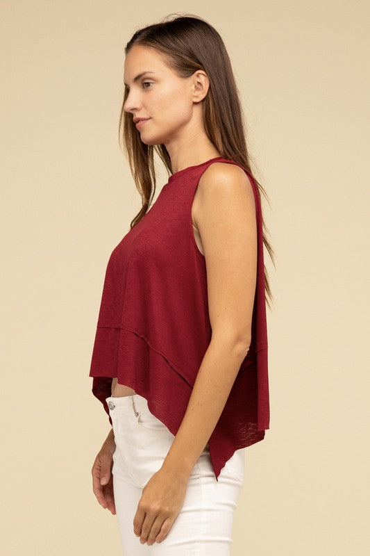 Zenana Shark Bite Side Slit Short Sleeveless Top ZENANA