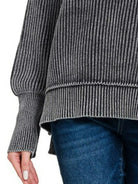 Zenana Black Washed Side Slit Oversized Sweater