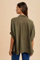 Annie Wear Olive Checkered Button Up Half Sleeve Shirt