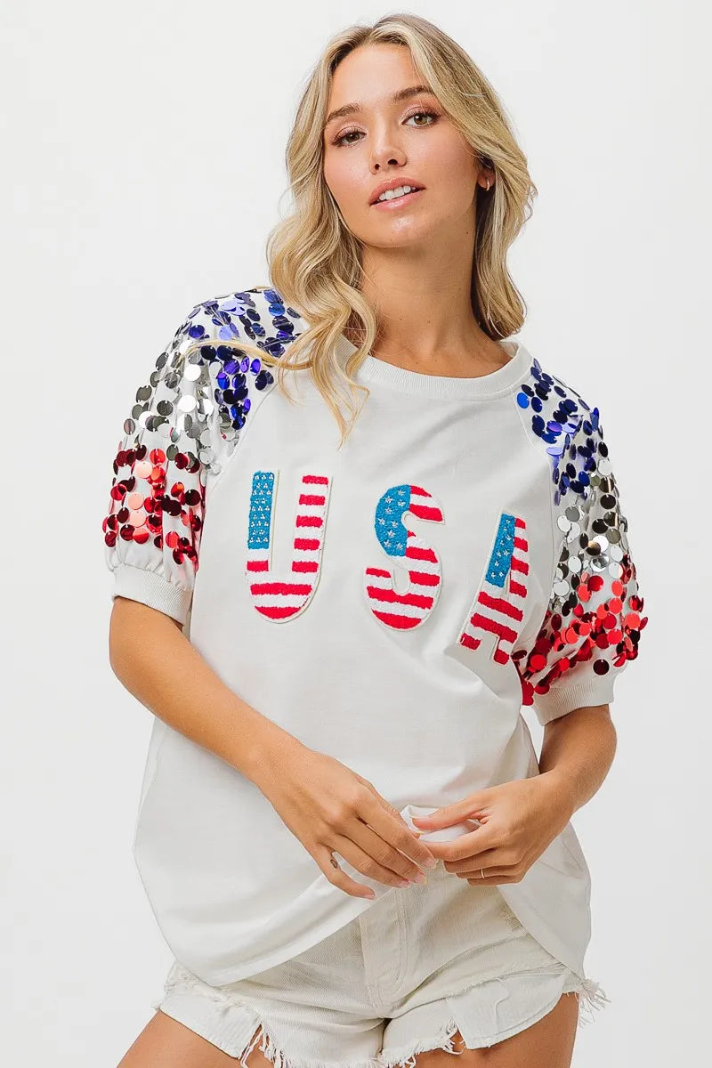 BiBi American Flag USA Theme Sequin Top