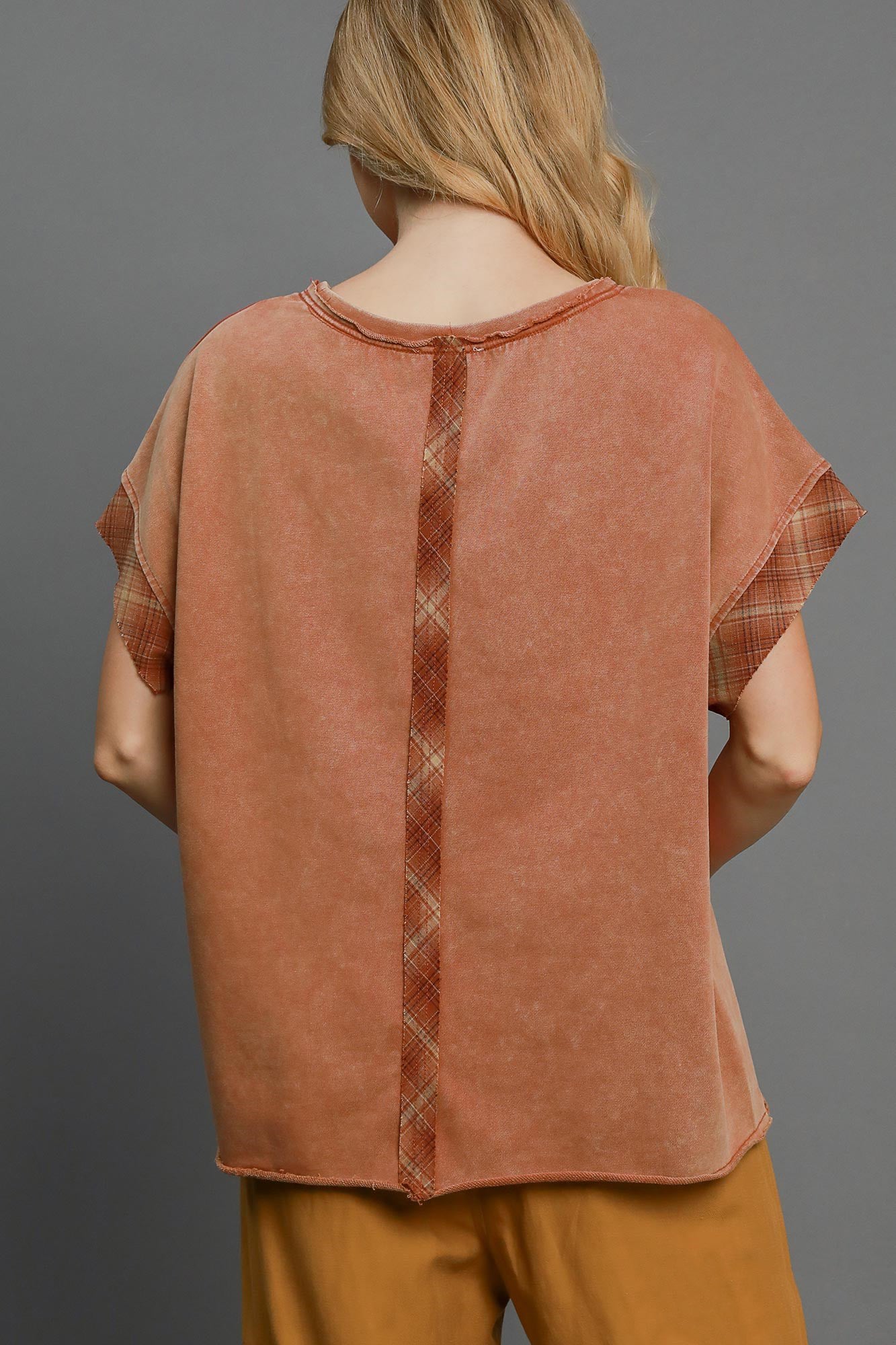 Umgee Terracotta Peace Applique Round Neck French Terry Top