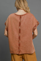 Umgee Terracotta Peace Applique Round Neck French Terry Top