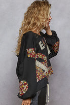 POL Olive Peace Contrast Patch Floral Long Sleeve Hoodie