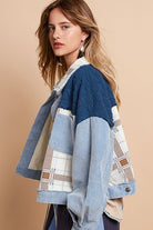 POL Powder Blue Corduroy Jacquard Patchwork Button Up Jacket Coats & Jackets