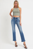 RISEN Mid Rise Ankle Straight Jeans with Pockets Trendsi