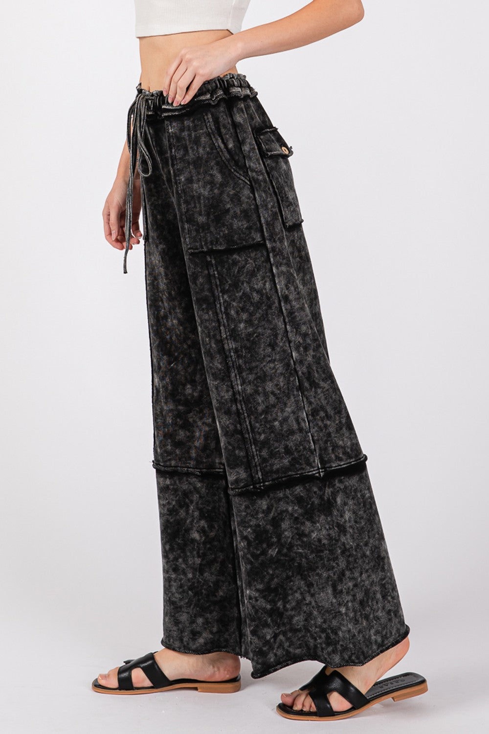 SAGE + FIG Ash Mineral Washed Terry Wide Leg Pants Trendsi