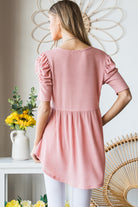 Heimish Rose Waffle Knit V-Neck Babydoll Top Trendsi