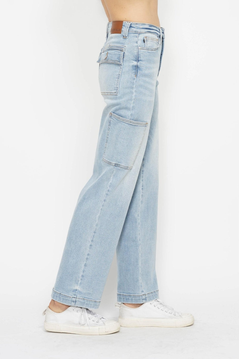 Judy Blue Light Washed High Waist Straight Cargo Jeans Denim