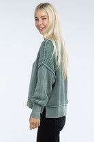 Zenana Washed Side Slit Oversized Cropped Sweater in 4 Colors! ZENANA