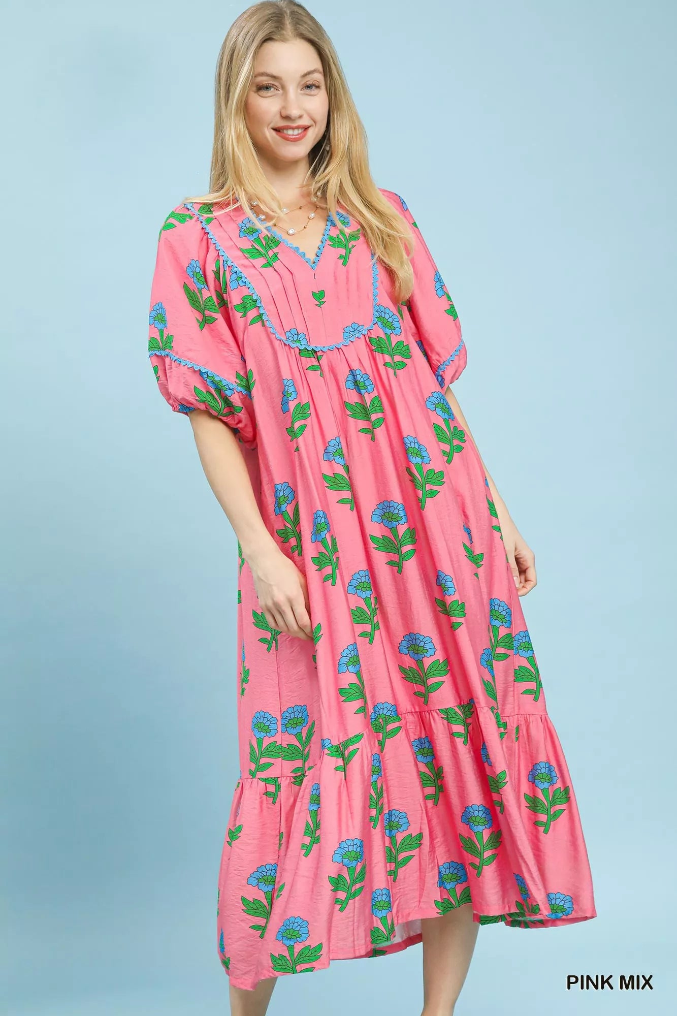 Umgee Pink Mix Floral Print Midi Dress PINK MIX