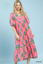 Umgee Pink Mix Floral Print Midi Dress PINK MIX
