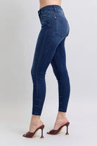 Judy Blue Dark Washed Mid Rise Skinny Jeans with Raw Hem