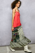 POL Sage Printed Patchwork Embroidered Ruffled Skirt