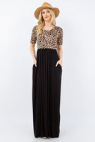 Celeste Leopard Round Neck Maxi Dress with Pockets Leopard