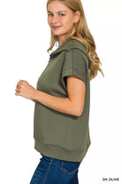 Zenana Dark Olive Scuba Half Zip Top