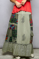 POL Sage Printed Patchwork Embroidered Ruffled Skirt SAGE MULTI