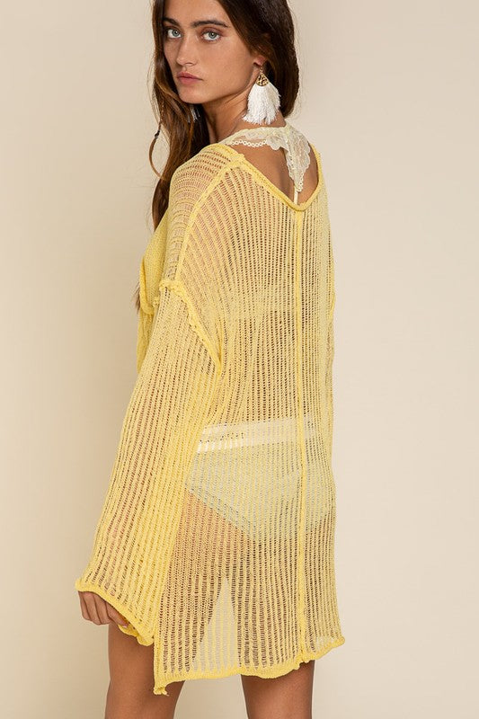 POL Loose Fit See-through Boat Neck Sweater POL