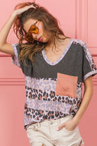 BiBi Charcoal Leopard Stripe with Slub Terry Color Block T-Shirt