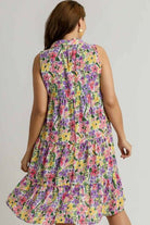 Umgee Violet Mix High-Low Hem Floral Sleeveless Tiered Dress