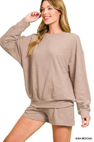 Zenana Ash Mocha Slub Long Sleeve Top and Shorts Set ASH MOCHA