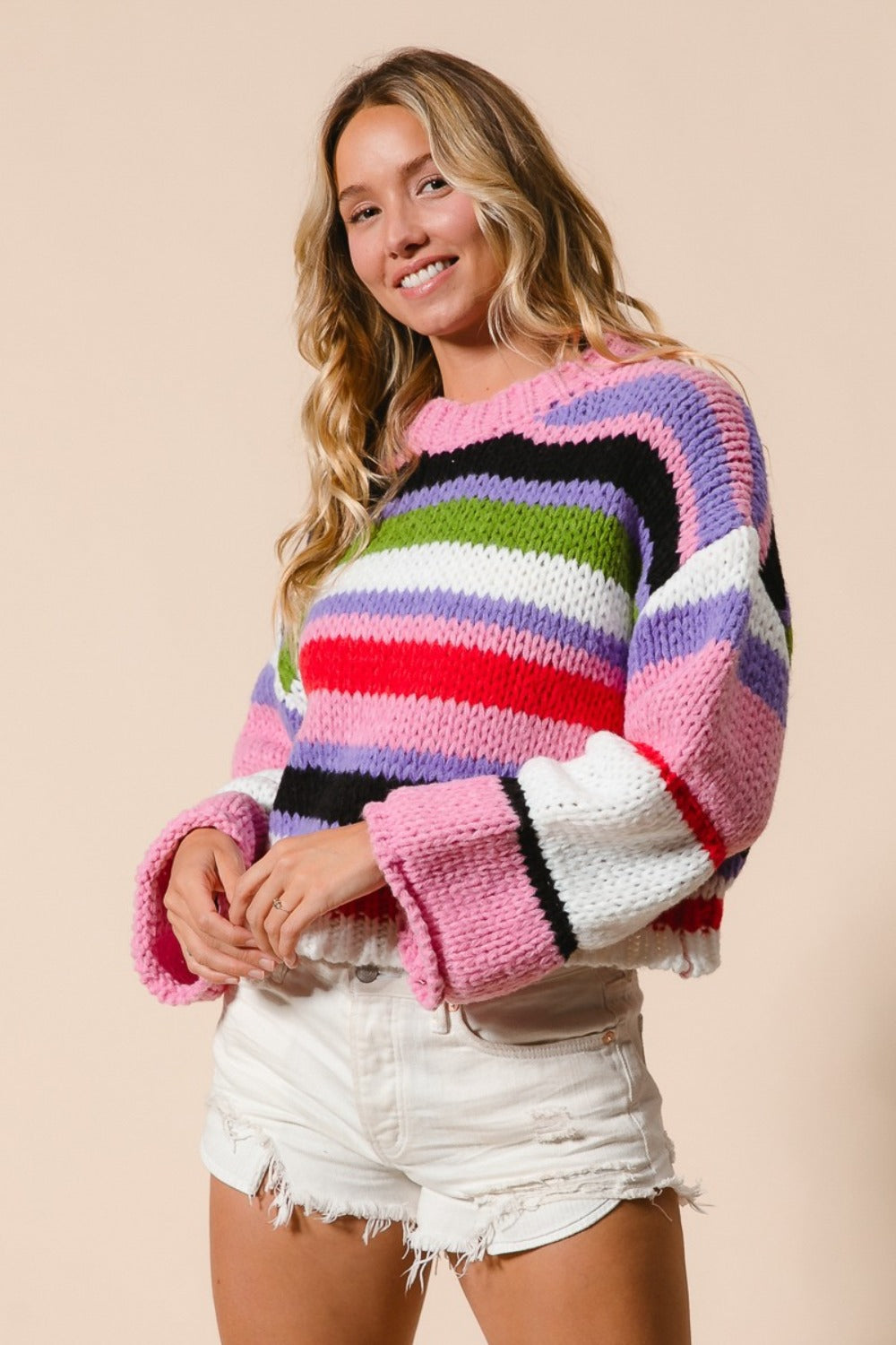 BiBi Multi Color Striped Cropped Sweater Trendsi